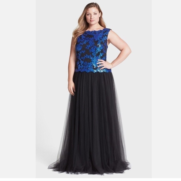 Tadashi Shoji Gown Maxi dress Prom Goth Dark Romantic Fairy Black Blue Sz 14 - Picture 5 of 6